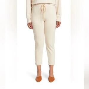 ST. JOHN $695 French Terry Joggers Cream Beige Embellished Pockets Size S